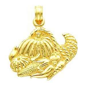  14K Gold 3D Thanksgiving Cornucopia Basket Charm Jewelry