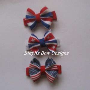 LOT 3~ 4th OF JULY 4 HAIR BOW CLIPPIES PIGTAIL CUTE ON  