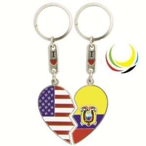  Keychain USA & ECUADOR HEART 