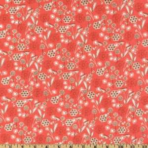    Wide Dill Blossom Small Dandelions Spring Coral Fabric By The Yard