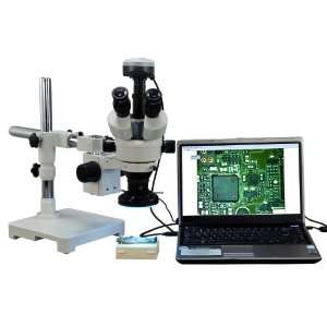 OMAX 3.5X 90X Zoom Single Bar Boom Stand Trinocular Stereo Microscope 