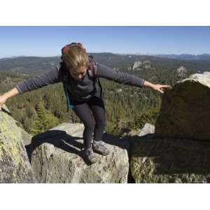  Woman Climbs Atop Jackass Peak in the Sierra Mountains 