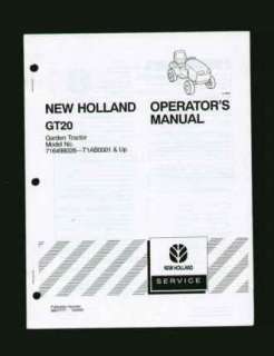New Holland GT20 Garden Tractor Operators Manual NRMT  