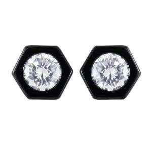   Stainless Steel Hexagon Shape with Cubic Zirconia Earrings Jewelry