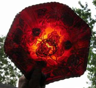 Rare RED Antique Imperial Carnival Glass Lustre Rose 12 Fruit Bowl In 