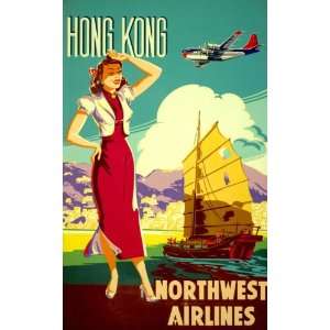  1950s Hong Kong Northwest Airlines Poster