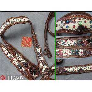 Western Tack Cow Hide Print Leather Bridle Breast Collar With Reins