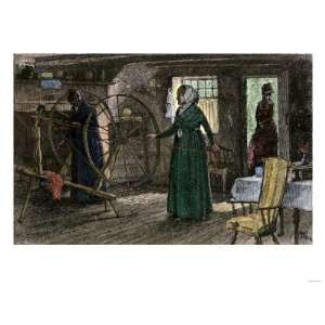  Women Spinning with Large Wheels, 1800s Premium Poster 