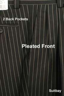 46L Suit STEVE HARVEY 2 Button Double Breasted Black Striped Mens 