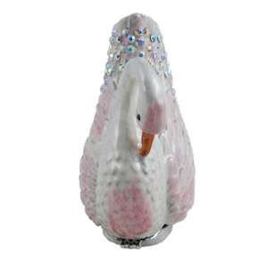 Pink White Swan Trinket Jewelry Box Bejeweled Figurine  