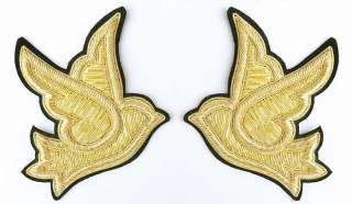 Hand Embroidered, Bullion Appliques. 4¼” Pair of Doves  