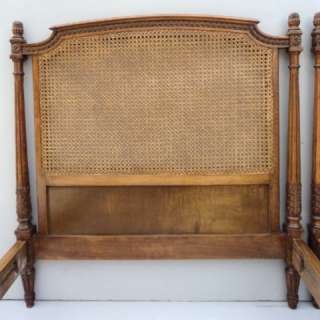 Pair of French Louis XVI walnut & cane twin beds # 07973  