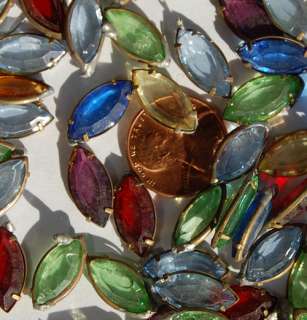 VINTAGE MIXED COLORS GLASS NAVETTE JEWELRY FINDING 7x15  