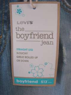 NEW WOMENS DISTRESSED LEVIS 513 BOYFRIEND JEANS JUNIORS SZ 9  