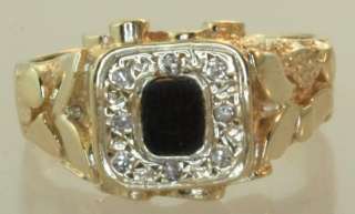 14k yellow gold diamond onyx mens gents ring estate vintage antique 8 