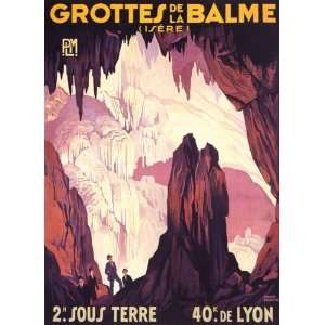 GROTTO GROT CAVE GROTTES DE LA BALME LYON FRANCE FRENCH VINTAGE POSTER 
