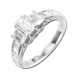 14K White Gold LAmour Emerald Cut Womens Diamond Engagement Ring 