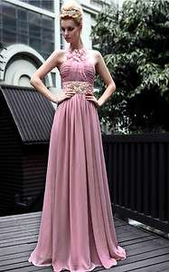 New Fashion Purple Cocktail Prom Halter Party Beading Formal Long 