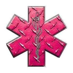  Star of Life EMT EMS Diamond Plate Pink 6 Reflective 