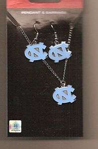 New UNC North Carolina Tar Heels Pendant Necklace & Dangle Earrings 