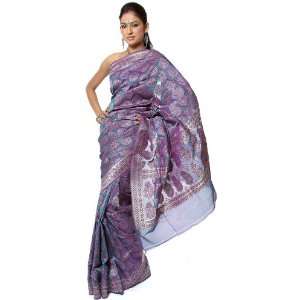  Blue Jamdani Sari from Banaras with Woven Bootis All Over 