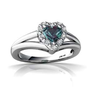    14K White Gold Heart Created Alexandrite Ring Size 5 Jewelry