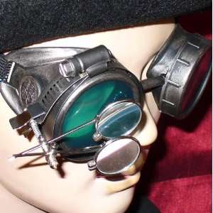   Goggles Glasses pewter green magnifying lens 