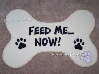 Dog Cat Animal Floor Rug Placemat Bone Shaped Bow Wow Feed Me  