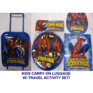  Kids Spiderman Rolling Luggage w/ Travel Activity Set Suitcase 