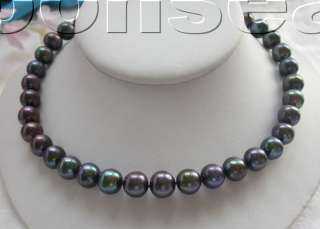 AAAAA 11mm   12mm black round freshwater pearl necklace  