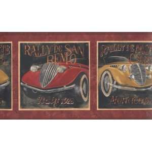   Vintage 1920 European Rally Race Cars Wallpaper Border