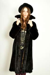 Vtg 60s Mahogany MINK FUR HUGE COLLAR Princess Sable Dress COAT Jacket 