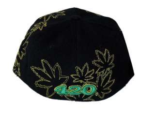 Weed Pot Leaf Cannabis Hat Cap Black Green Gold 420 Chronic Leader 