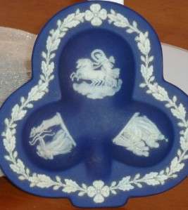 Antique Vintage Wedgewood Cobalt Blue Jasperware Club Shaped Pin Tray 