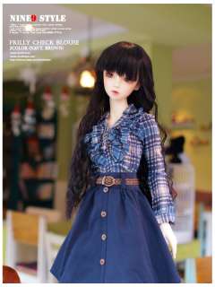 Frilly check blouse(navy,brown) BJD clothes outfit SD16, SD13, MSD 