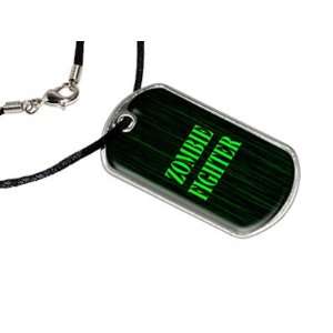 Zombie Fighter   Military Dog Tag Black Satin Cord 