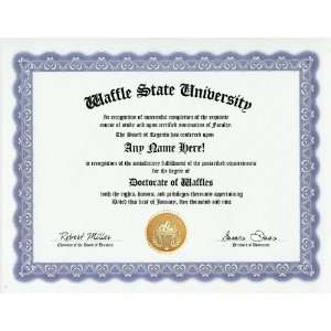 Waffles Degree Custom Gag Diploma Doctorate Certificate 