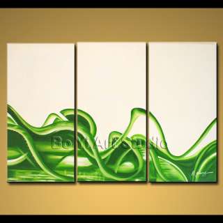   Framed Modern Oil Painting Canvas Art Lime Water Wave Green  
