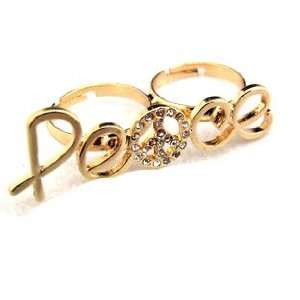 GP Peace letter signal two finger ring sparkling diamente 