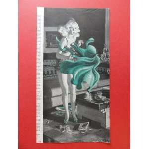   Art (the steel mirror/girl/green dress) Orinigal Vintage Magazine Art
