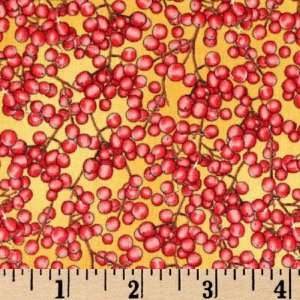  45 Wide Autumn Leaves Berries Gold Fabric By The Yard 