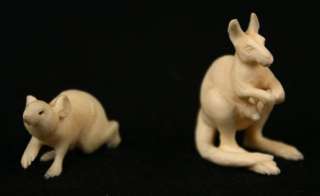   CARVED OLD BONE KANGAROO AND WALLABY FIGURE DOWN UNDER OUTBACK  