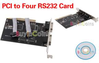 Four RS 232 RS232 DB9 9 Pin Serial Port to PCI I/O Controller Card 
