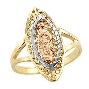   14k Tri Color Yellow White n Rose Gold Virgin Mary Ring Jewelry