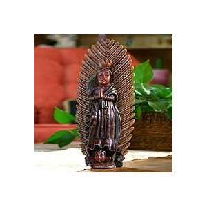  NOVICA Pinewood sculpture, Virgin of Guadalupe with an 