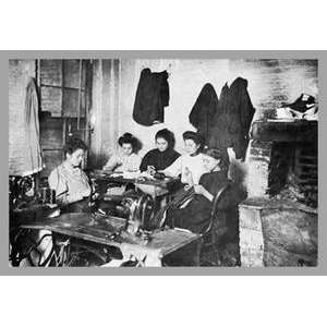  Vintage Art Five Immigrant Women Sit at a Table and Sew 
