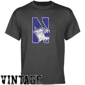   Shirts  Northwestern Wildcats Charcoal Distressed Logo Vintage T