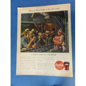   1944 Vintage Magazine Art. soldiers at soda fountain on battleship