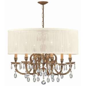   Crystal & Antique White Shade 6 Lights   Olde Brass   2916 OB SAW CLS