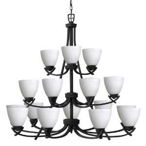  Light Large Foyer Chandelier in Vintage Black with Etched Opal glass